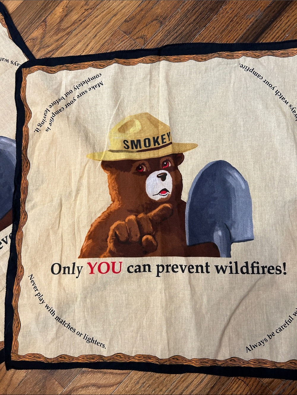(2)Smokey Bear Graphic Scarfs- Cream, Brown & Blue,two included